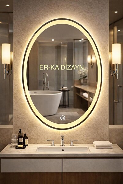 ER-KA DİZAYN ELİPS DOKUNMATİK KUMLAMALI AYNA Led'li Lavabo & Banyo Aynası (Do...