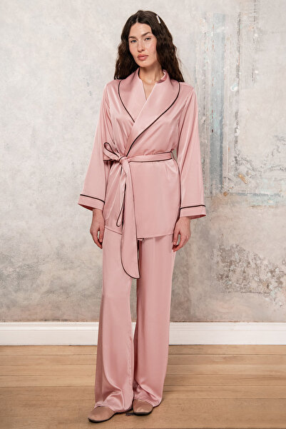 Feu De Elu Chiara Dusty Rose Long Satin Double-Breasted Pajama Set