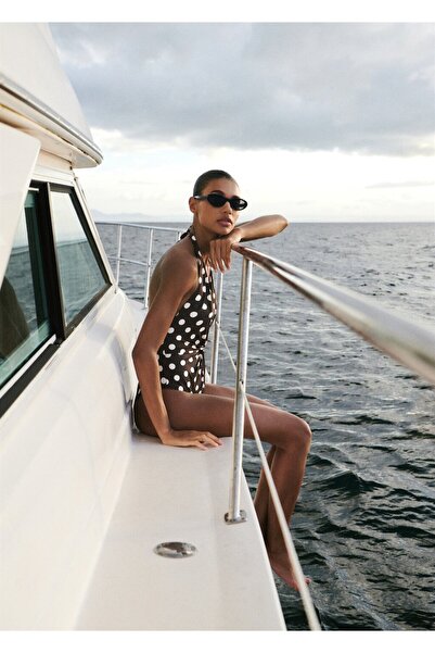 MANGO Woman Puantiye desenli halter yaka mayo