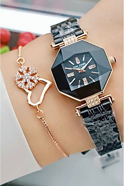 Tom Jones Yeni Model İçi Taşlı Kadın Kol Saati Kesme Cam Rose Gold Renk Kordo...