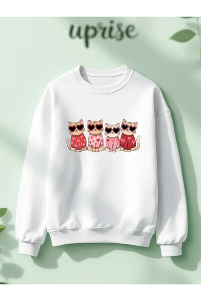 Vordevia Dear Cat Printed Cotton 3 Thread Threaded Crew Neck Oversize Sweatshirt