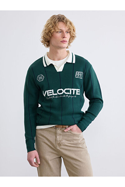 LC Waikiki Rmz Gi̇yi̇m Farkiyla Devrik Roba Striped Embroidered Men's Knitwea...