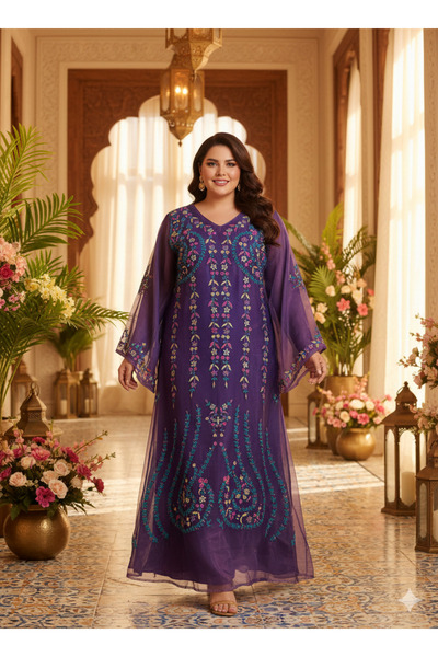 ASIAN Zahraa Jalabiya made of organza fabric for special occasions and evenin...