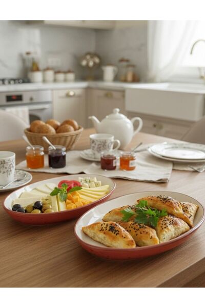 evinbizden Modern Porselen 2'li Desenli Servis Sunum Tabak Seti 26 cm Sunum T...