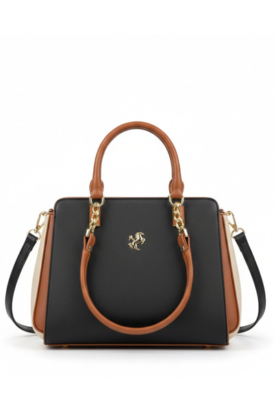 Çanta Trend Miami Polo Club Black Tan Gold Accessory Detailed Women's Shoulde...