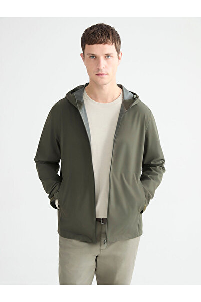 LC Waikiki معطف واق من المطر كاكي ستاندرد موديل بغطاء رأس للرجال مقاوم للماء