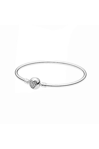 Pandora Fixed bracelet with heart clasp made of 925 Silver - 18cm