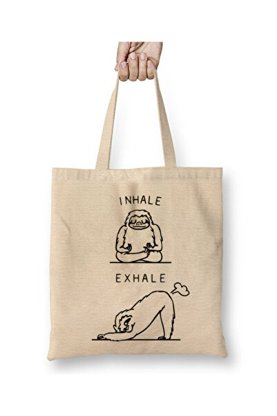 Toyaso Sloth Animal Yoga Inhale Exhale Fitness White Tote Bag Long Handle Sho...