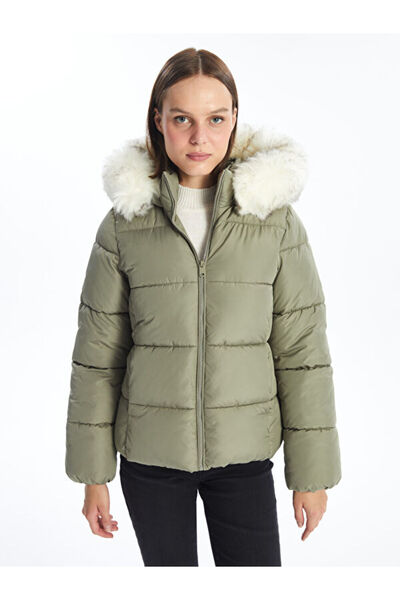 LC Waikiki Sparkling Choices Women's Hooded Plain Puffer Coat from Shining Store