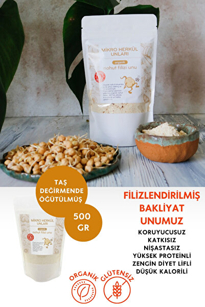 Mikro Herküller Glutensiz Organik Filizlendirilmiş Nohut Unu 500 gr /Taş Deği...