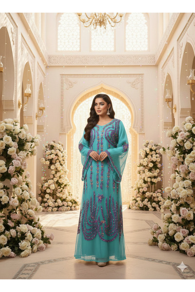 ASIAN Zahraa Jalabiya made of organza fabric for special occasions and evenin...