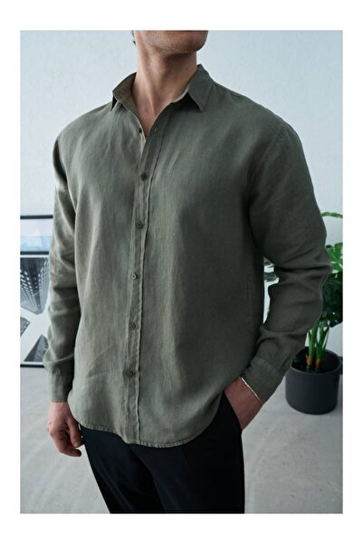 perasttesktil Men's Regular Linen Shirt