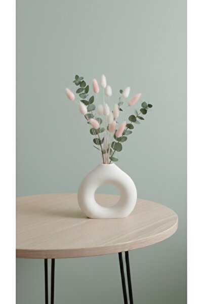 Konuk Decor White Donut Vase with Decorative Ceramic Look