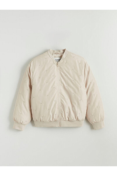 LC Waikiki معطف منفوخ للفتيات مطرز بفيونكة باللون البيج