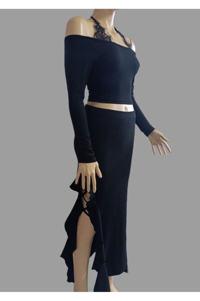 morche Black Lace-Up Gothic Long Sleeve Crop Top