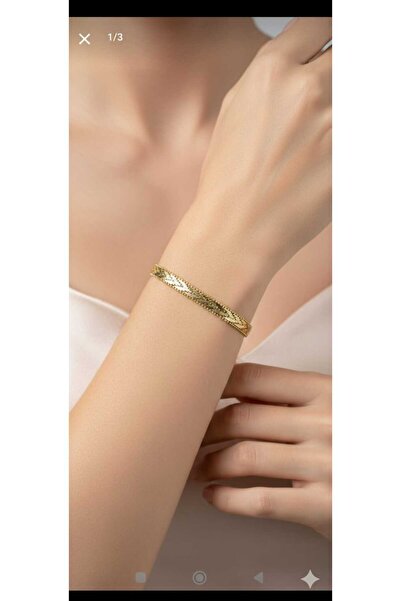 parla hediyelik XUPİNK 14 AYAR ALTIN KAPLAMA İNCE HASIR MODEL BİLEKLİK