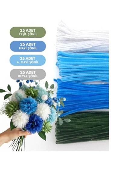 hobi market art Çiçek Yapımına Uygun Şönil Tel 100 lü Soğuk Renkler