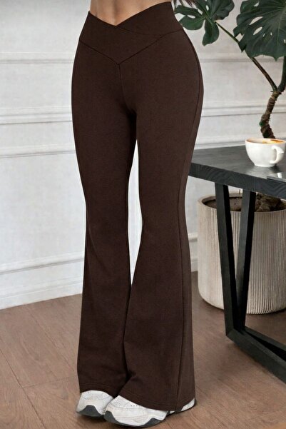 İlayda Toprak Cross Kahverengi Beli İnce Gösteren V Kesim Detaylı İspanyol Pa...