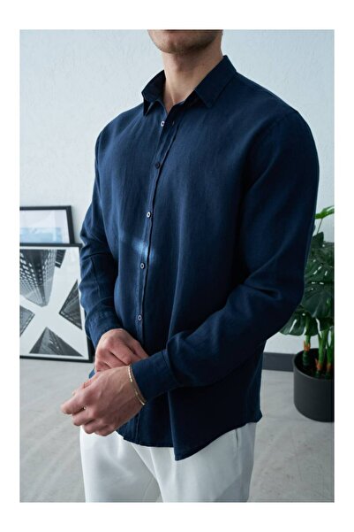 perasttesktil Men's Regular Linen Shirt