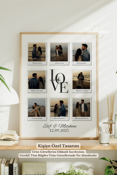 tablodea Sevgililere Özel Love Yazılı Polarid Fotoğar Tasarım Tablo, Şık Sevg...