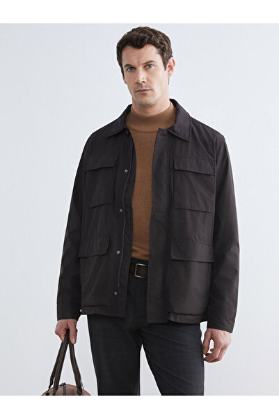 LC Waikiki Ανδρικό παλτό με γιακά πουκάμισο καφέ Standard Fit