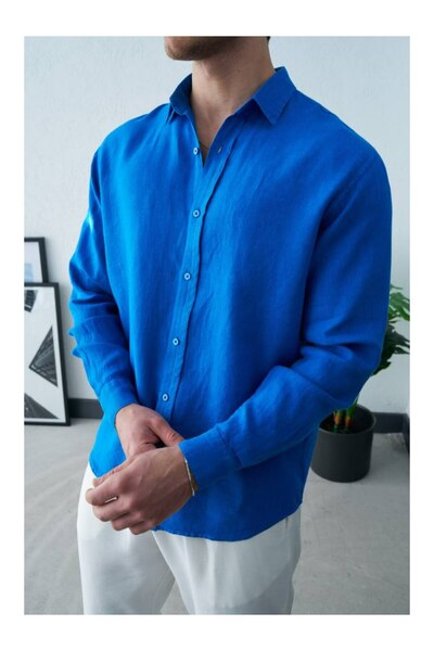 perasttesktil Men's Regular Linen Shirt