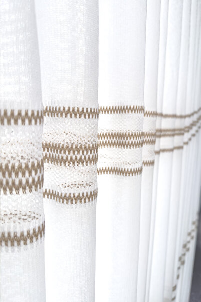 Brillant Tül Perde Vizon Kahve İşlemeli Zemin Sık Pileli Yeni Sezon