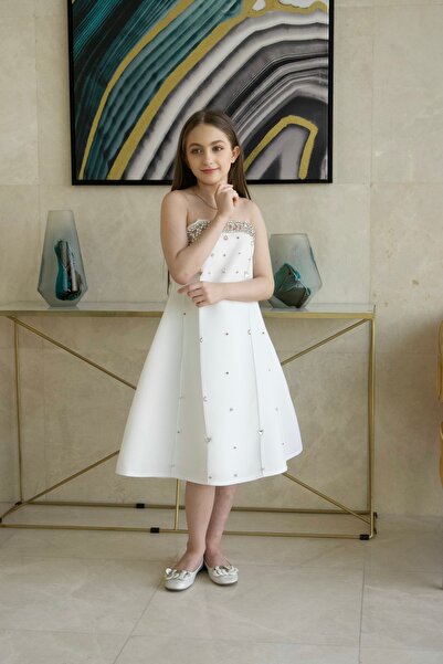 Generic Girls' dress for special occasions, modern design - off-white color