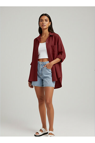 Mayer Butik Oversize Linen Textured 100% Cotton Single Pocket Casual Shirt