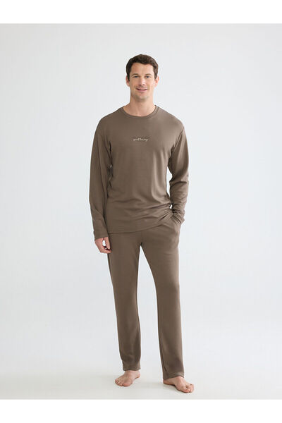 LC Waikiki Brown Standard Fit Men's Pajama Set