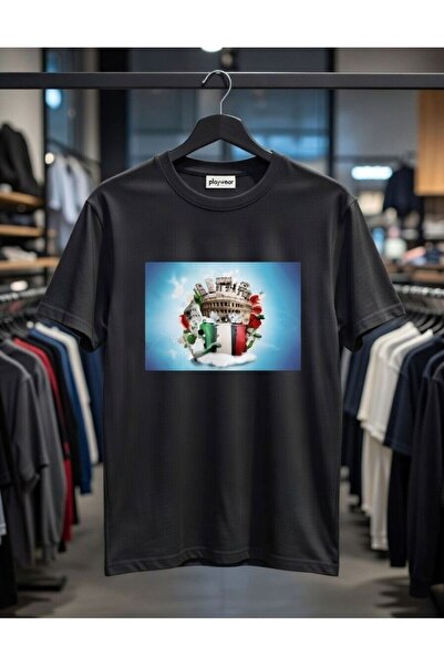 playwear تي شيرت PLAY WEAR للجنسين بقصة فضفاضة مطبوع عليه ITALY V 3 برقبة دائرية