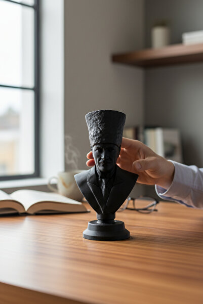 Pazarois Atatürk Büstü Figürlü Mini Biblo Siyah