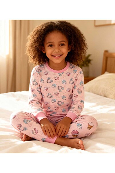 NiCe İç Giyim Set de pijamale pentru fete, din bumbac, roz, cu model de gogoș...
