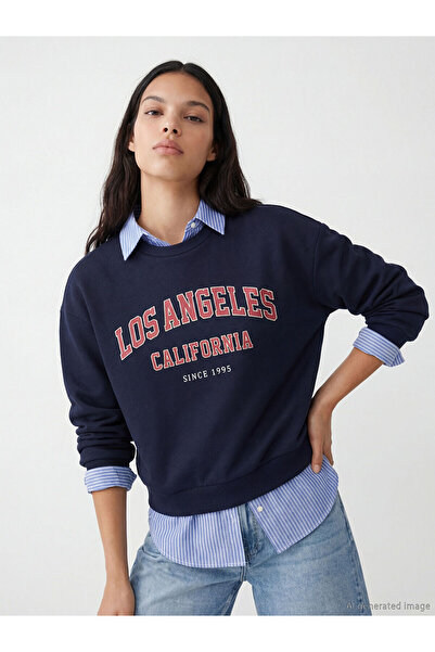 LC Waikiki Γυναικείο χοντρό φούτερ Özmarka Νέα Σεζόν Λος Άντζελες με τύπωμα