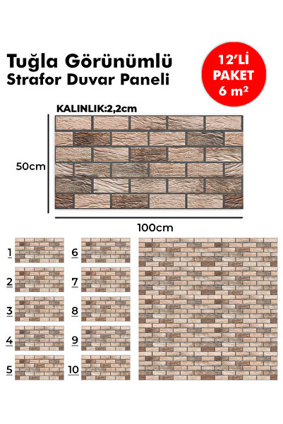 KnB Duvar Panelleri TAŞ GÖRÜNÜMLÜ STRAFOR DUVAR PANELİ (12'Lİ PAKET)