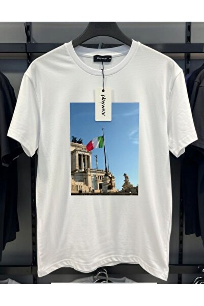 playwear تي شيرت PLAY WEAR للجنسين بقصة فضفاضة مطبوع عليه ITALY V 2 برقبة دائرية