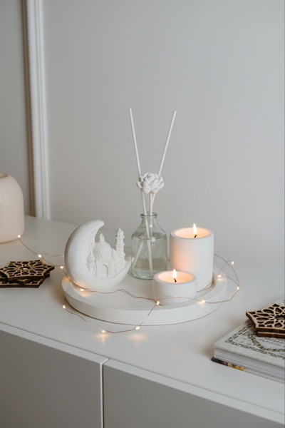 LALEZEN HOME TEPSİ- HİLAL CAMILI DEKOR- JAPON KIRAZI KOKU- 2 ADET SAMDAN TEAL...