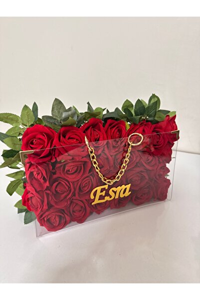 sbcceyiz Hediyelik kişiye özel isimli Pleksi çantalı çiçek aranjman