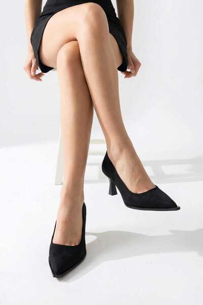 BİR-SEN SHOES Mela Black Suede Pointed Toe Stiletto 6.5 cm