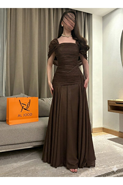 ALGOOD Shiny brown chiffon evening dress