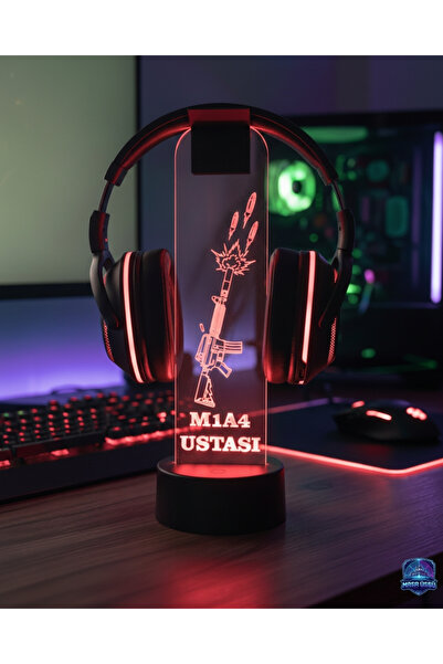 RGB Led Işıklı M4A1 Silah Desenli FPS Oyuncu Masaüstü Kulaklık Standı