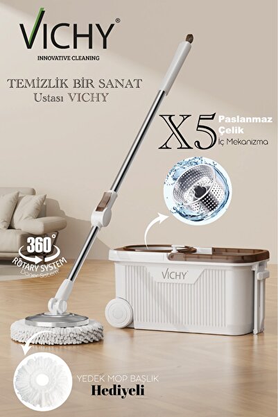 Saatistan Pratik 360° Döner Mop Seti, Sıkma Kova ve Yedek Başlık Hediyeli