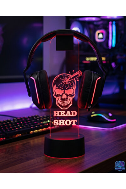 Uzaktan Kumandalı Head Shot Yazılı Renk Değiştiren Gamer Kulaklık Askısı Gece Lambası