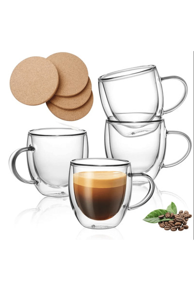 OEM Double-walled glass with handle 150 ml, made of heat-resistant borosilica...