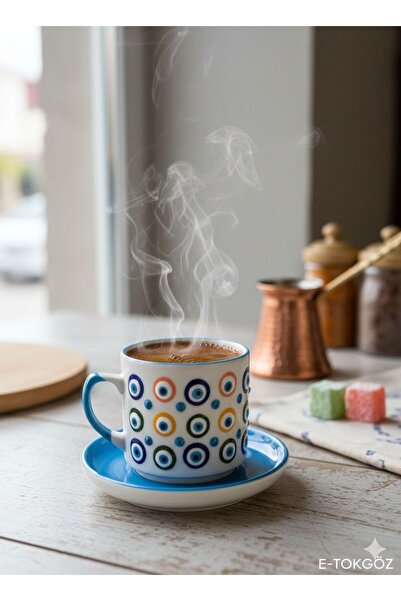 TOKGÖZ TİCARET Nazar Boncuklu Porselen Tabaklı Kupa