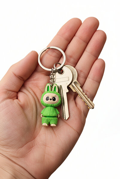 Pazarois سلسلة مفاتيح متحركة على شكل لابوبو باللون الأخضر