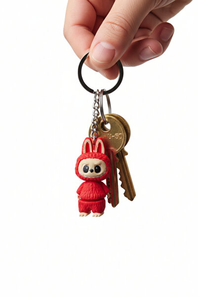 Pazarois سلسلة مفاتيح متحركة على شكل لابوبو باللون الأحمر