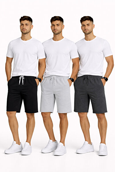 NAKRUF Men's Black-Grey-Smoked 3-Piece Set Shorts Summer Casual Regular Fit
