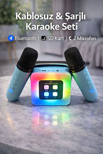 Modernica KARAOKE,BLUEOOTH HOPARLÖR TAŞINABİLİR ÇİFT MİKROFONLU VE LED IŞIKLI