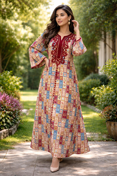 RONZA Women's jalabiya with chest embroidery